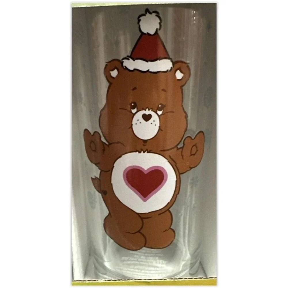 CARE BEARS Christmas Holiday Set Of 4 Glasses 10oz Glass Cups NEW